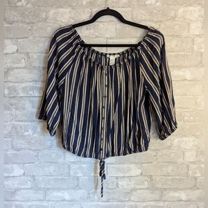 Crop Striped Navy and Cream Women's Top